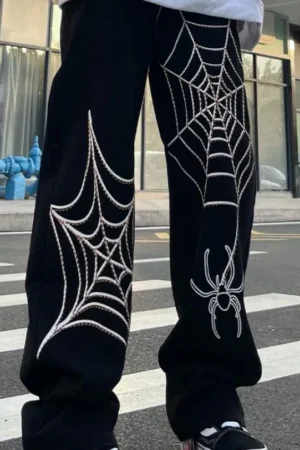Grunge Punk spider web print Black men