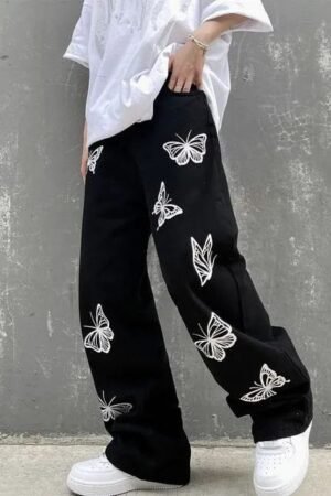Hopecn Men's Butterfly Aesthetic Baggy Bottom