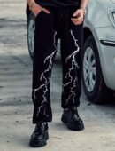 Lightning Print Gothic Casual Wide Street Cool Streetwear Baggy Bottom