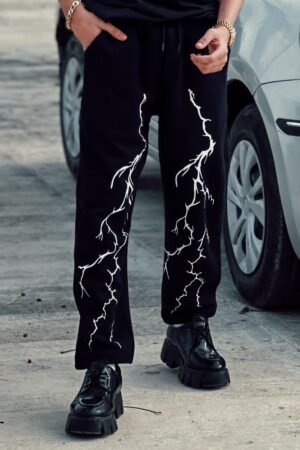 Lightning Print Gothic Casual Wide Street Cool Streetwear Baggy Bottom