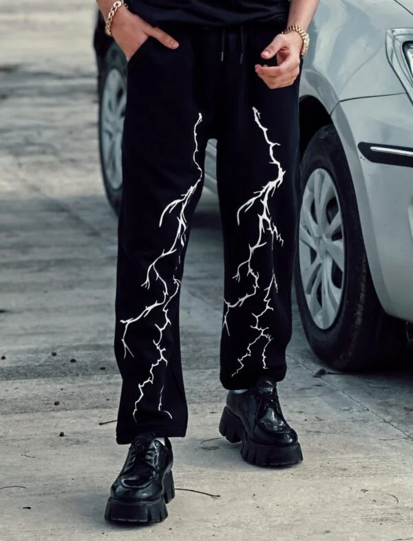 Lightning Print Gothic Casual Wide Street Cool Streetwear Baggy Bottom