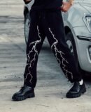 Lightning Print Gothic Casual Wide Street Cool Streetwear Baggy Bottom