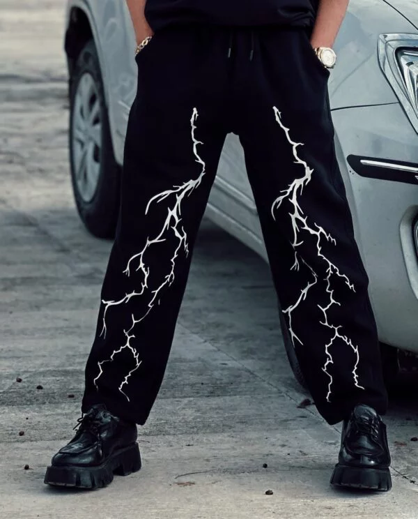 Lightning Print Gothic Casual Wide Street Cool Streetwear Baggy Bottom - Image 3