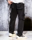 Black contrast stitch wide Baggy Track Pant