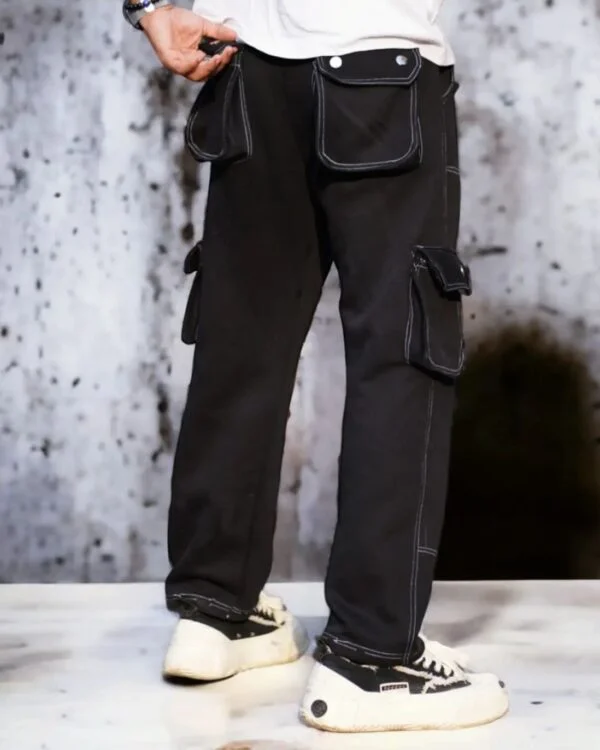 Black contrast stitch wide Baggy Track Pant - Image 2