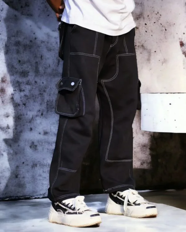 Black contrast stitch wide Baggy Track Pant - Image 5