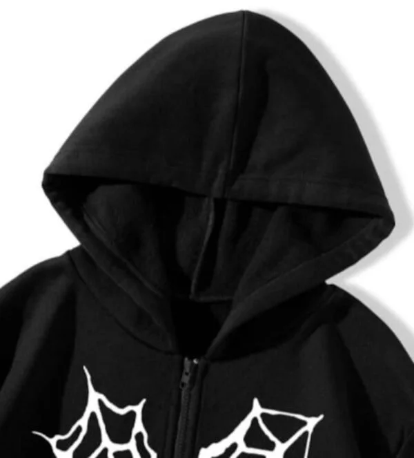 Spider Web & Heart Print Zipper Hoodie - Image 2