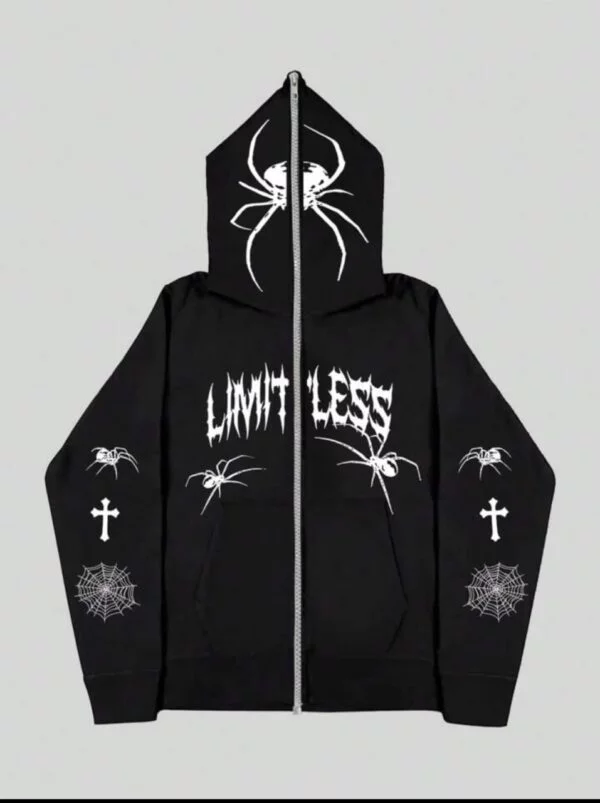 Black cross spider man zipper hoodie - Image 2