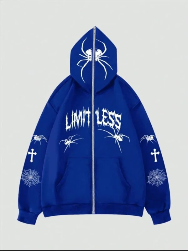 Blue Cross spider man zipper Hoodie - Image 2
