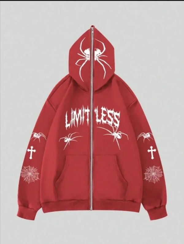 Red cross spider man zipper Hoodie - Image 2