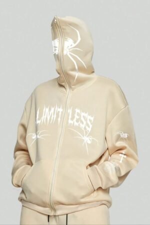 cream cross spider man zipper hoodie