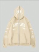 cream cross spider man zipper hoodie