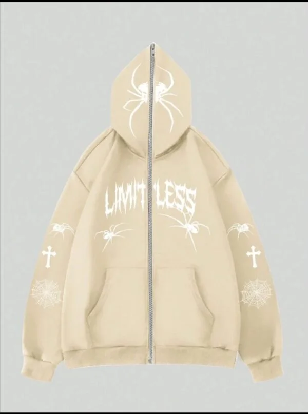cream cross spider man zipper hoodie - Image 2