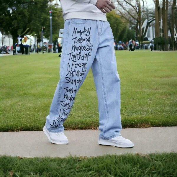 Week Printed Denim Baggy Jeans - Image 4