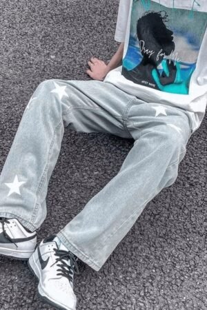Star Printed Denim Baggy jeans