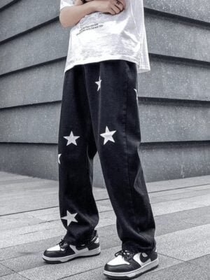 Star Printed Demin Baggy Jeans