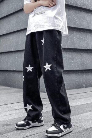 Star Printed Denim Baggy Jeans