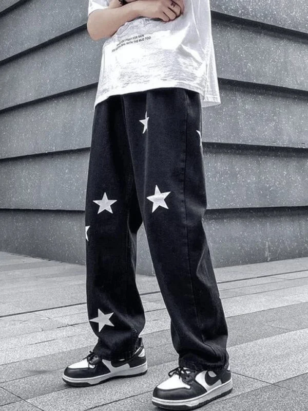Star Printed Denim Baggy Jeans