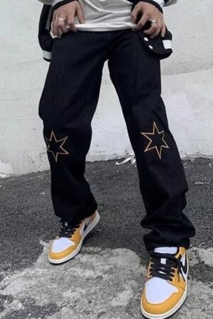 Style Letter Star Printed Denim Baggy jeans