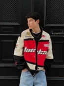 Men's Motorcycle Racer Jacket Black air Moto Varsity