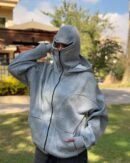 Balaclava Hoodie Full Zipup Mask In Grey