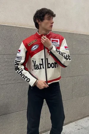 Marlboro vintage white racing leather jacket