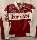Ferrari Faux Leather Racing Jacket - Red & White Vintage Jacket Design (Embroidered )