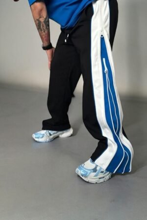 Zip Trip Blue Baggy Fit  Oversize Pant