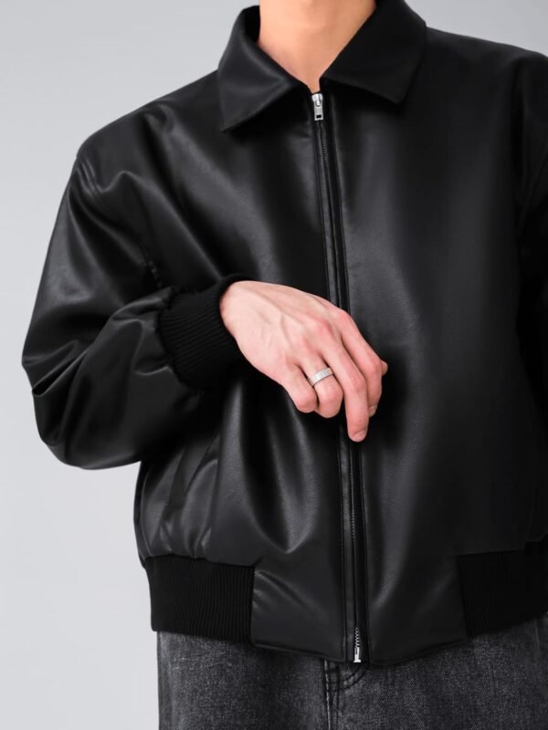 BLACK PLAIN LEATHER JACKET MEN K 2