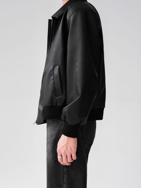 BLACK PLAIN LEATHER JACKET MEN K 3