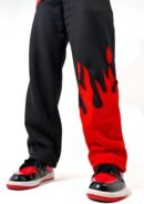 Red Fire Kick Flame Baggy Trackpants | Unisex Streetwear | Styleverse