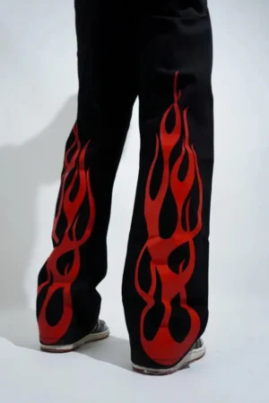 🔥 Red Flame Print Streetwear Track Pants – Unisex | Oversized Fit | StyleVerse™ 🔥