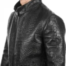 Men’s Black Crocodile-Pattern Rexine Leather Jacket – Bold Streetwear with Premium Edge