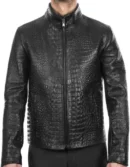 Men’s Black Crocodile-Pattern Rexine Leather Jacket – Bold Streetwear with Premium Edge
