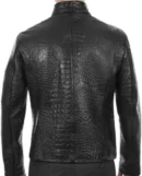 Men’s Black Crocodile-Pattern Rexine Leather Jacket – Bold Streetwear with Premium Edge