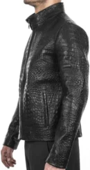 Men’s Black Crocodile-Pattern Rexine Leather Jacket – Bold Streetwear with Premium Edge