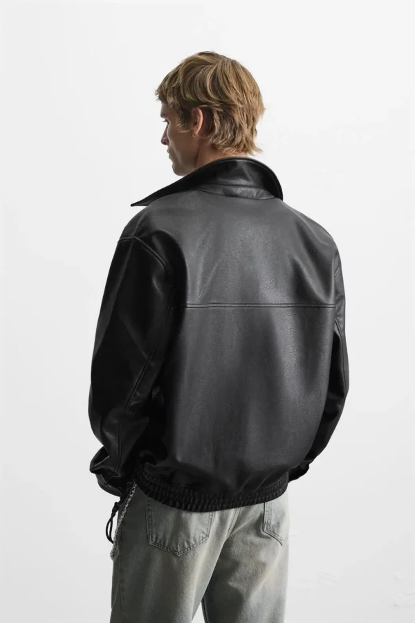 Black Faux Leather Jacket for Men | Stylish & Durable Outerwear Online in India - Image 2