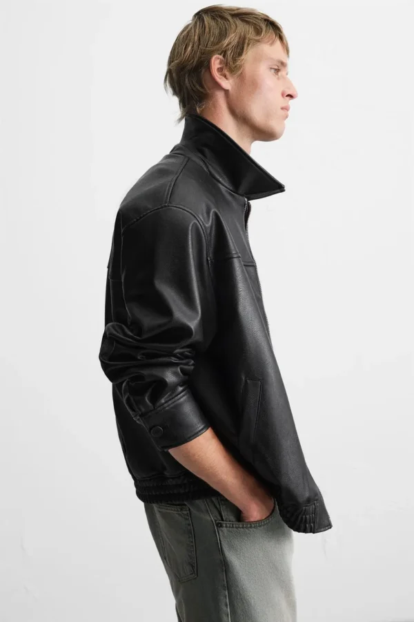 Black Faux Leather Jacket for Men | Stylish & Durable Outerwear Online in India - Image 4