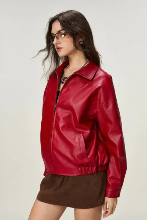 Red Faux Leather Jacket for Women | Trendy & Stylish Outerwear Online in India