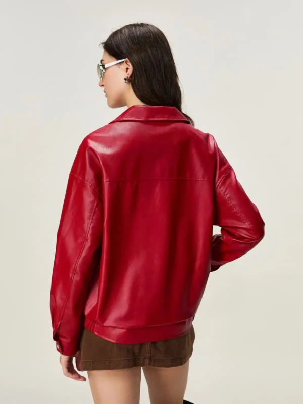 Red Faux Leather Jacket for Women | Trendy & Stylish Outerwear Online in India - Image 2