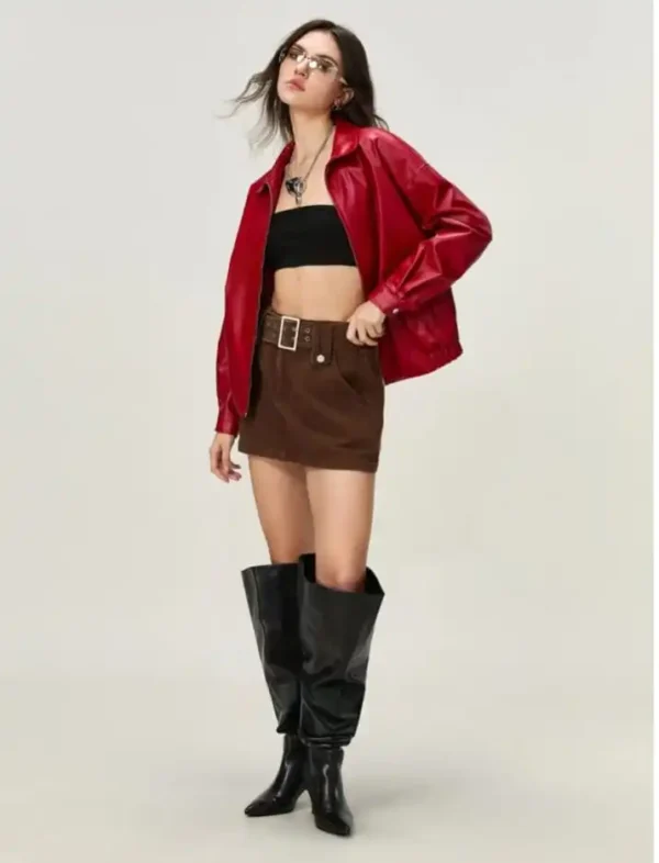 Red Faux Leather Jacket for Women | Trendy & Stylish Outerwear Online in India - Image 3