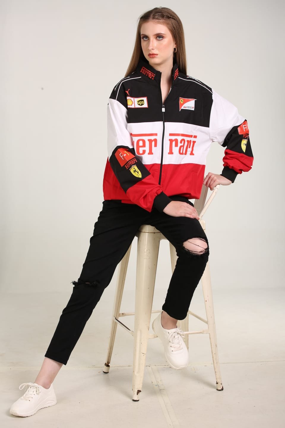 Ferrari Racing Team Parachute Jacket – Black, Red & White Unisex Windbreaker. 5 Ferrari Racing Team Parachute Jacket – Black, Red & White Unisex Windbreaker. - Image 5