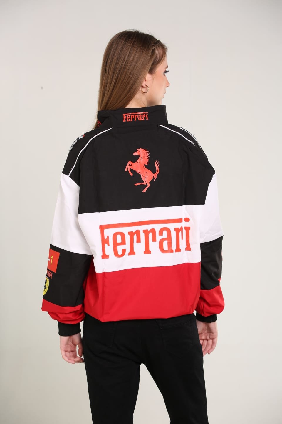 Ferrari Racing Team Parachute Jacket – Black, Red & White Unisex Windbreaker. 2 Ferrari Racing Team Parachute Jacket – Black, Red & White Unisex Windbreaker. - Image 2