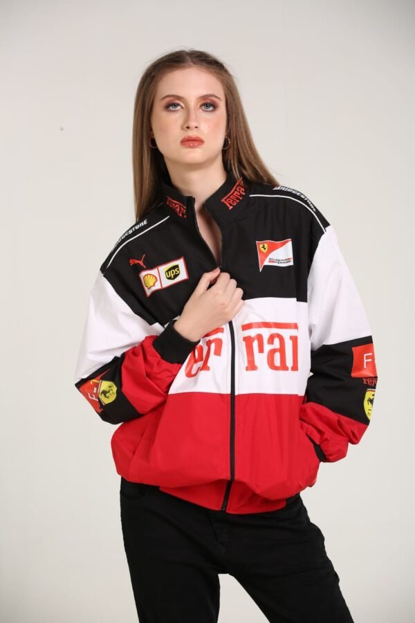 Ferrari Racing Team Parachute Jacket – Black, Red & White Unisex Windbreaker. - Image 4