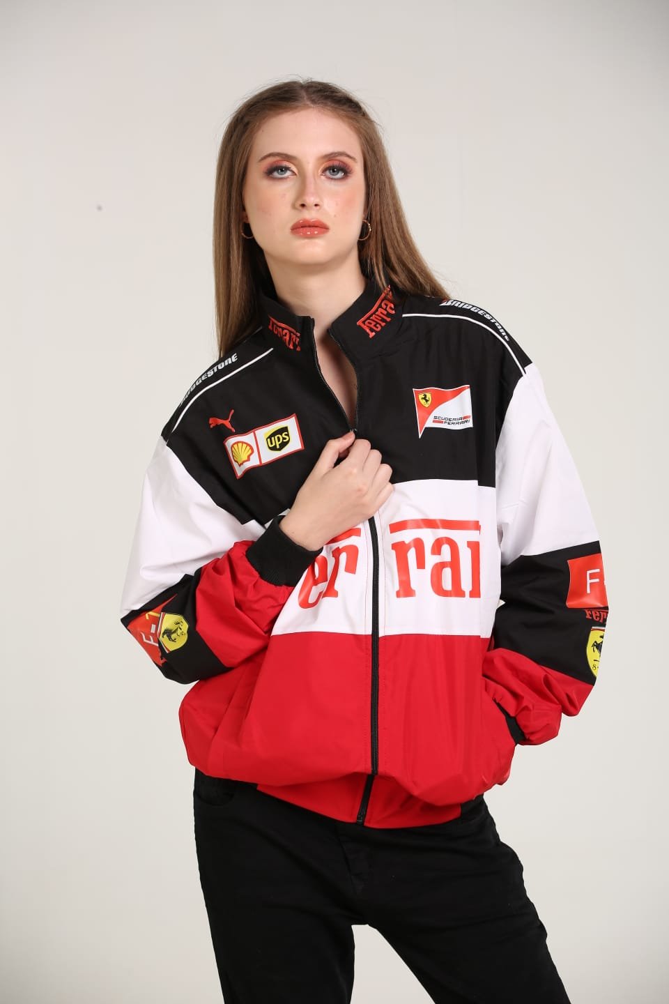Ferrari Racing Team Parachute Jacket – Black, Red & White Unisex Windbreaker. 4 Ferrari Racing Team Parachute Jacket – Black, Red & White Unisex Windbreaker. - Image 4