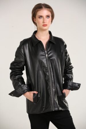 Black Synthetic Rexine Leather Jacket – Classic Streetwear, Affordable & Water-Resistant