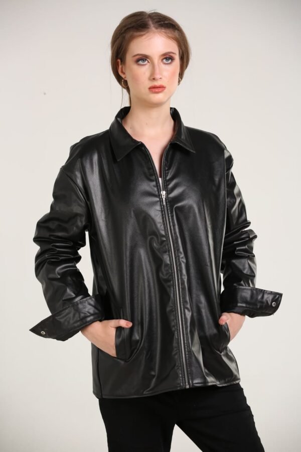 Black Synthetic Rexine Leather Jacket – Classic Streetwear, Affordable & Water-Resistant