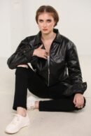 Black Synthetic Rexine Leather Jacket – Classic Streetwear, Affordable & Water-Resistant