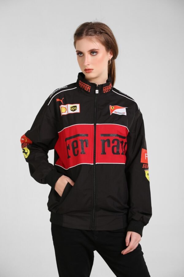 Ferrari F1 Racing Jacket – Premium Parachute Material, Black & Red Unisex Windbreaker - Image 2