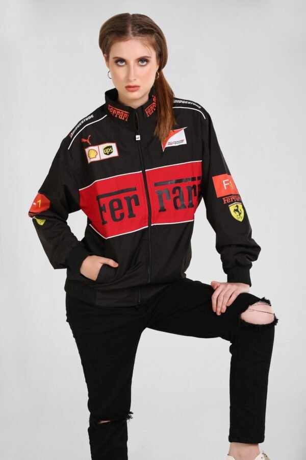 Ferrari F1 Racing Jacket – Premium Parachute Material, Black & Red Unisex Windbreaker - Image 4